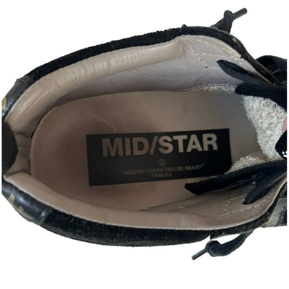 Golden Goose Mid Star Black Wing Tip Sneakers with Black Stars & Soles Sz 38 - Picture 7 of 12